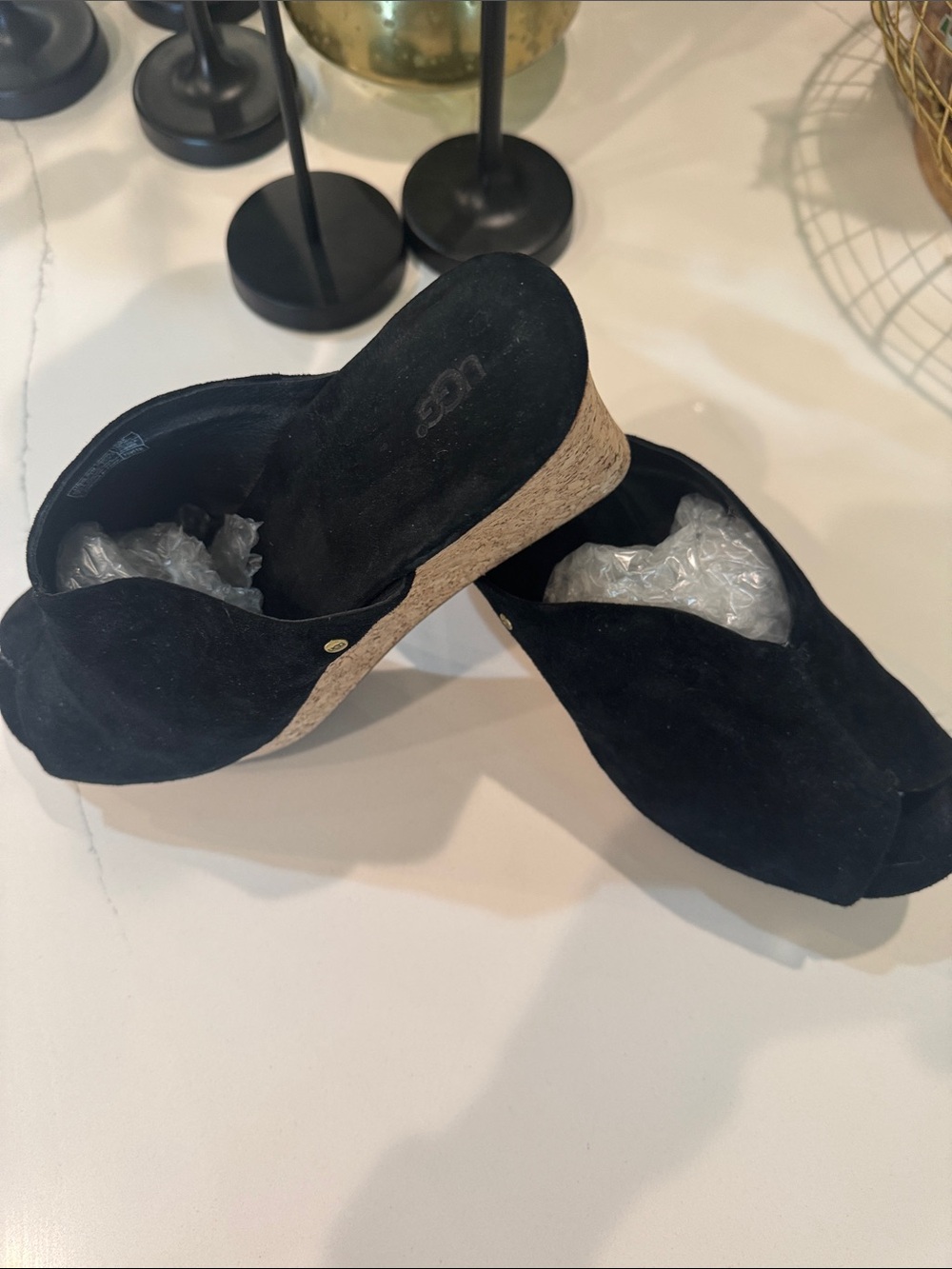 UGG Black Suede Espadrille Wedge Mule